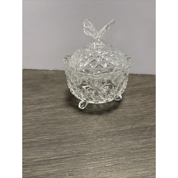 VTG Hofbauer Etched LeadCrystal Footed Candy Dish w/Butterfly Papillon Lid 5.25" - Picture 5 of 10